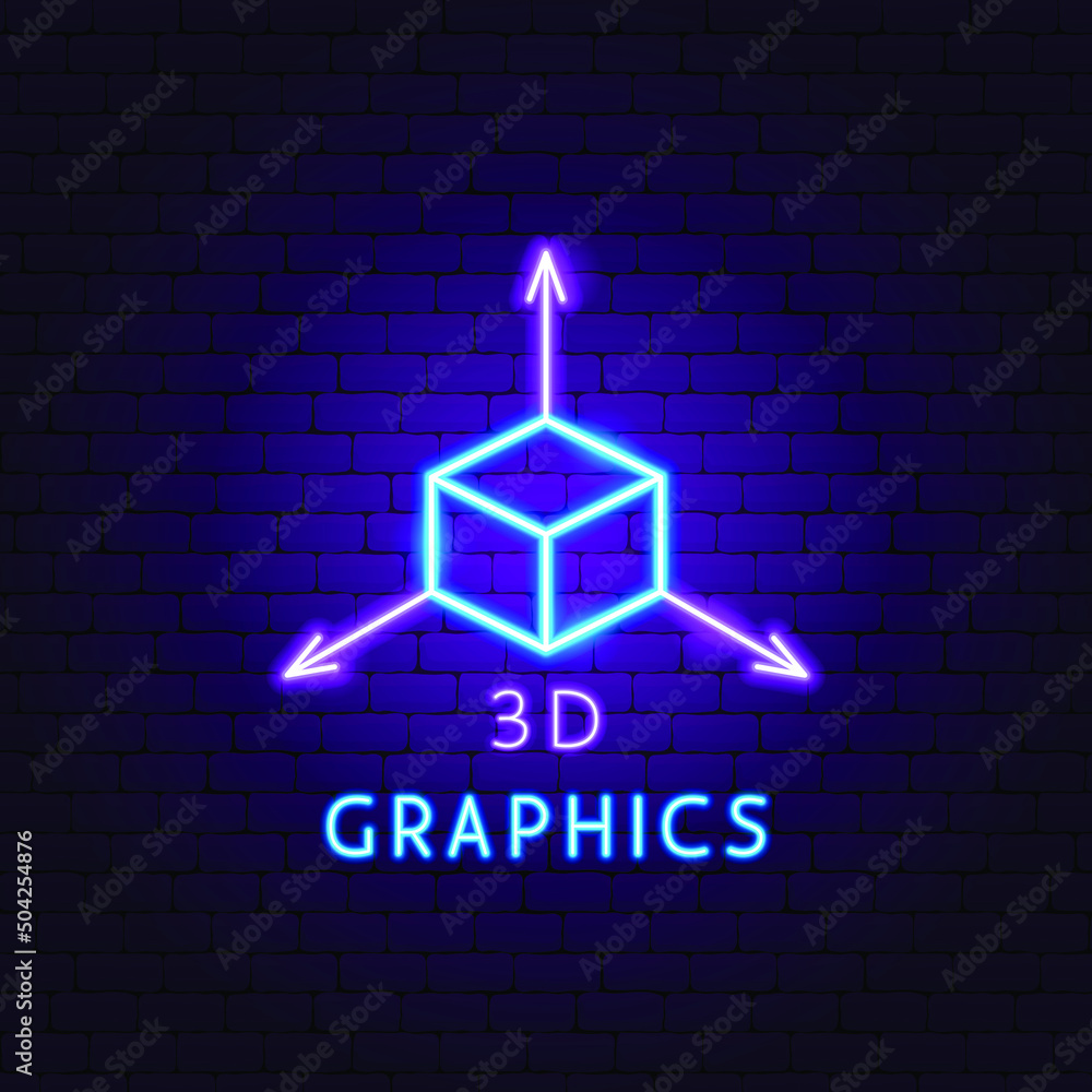 Obraz na plátně 3D Graphics Neon Label. Vector Illustration of Cube Promotion.