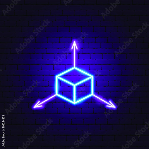  3D Neon Sign.  Vector Illustration of Cube Promotion.