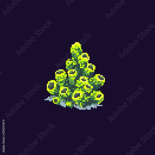 Pixel coral. Sea plant isolated on dark background. Vector
