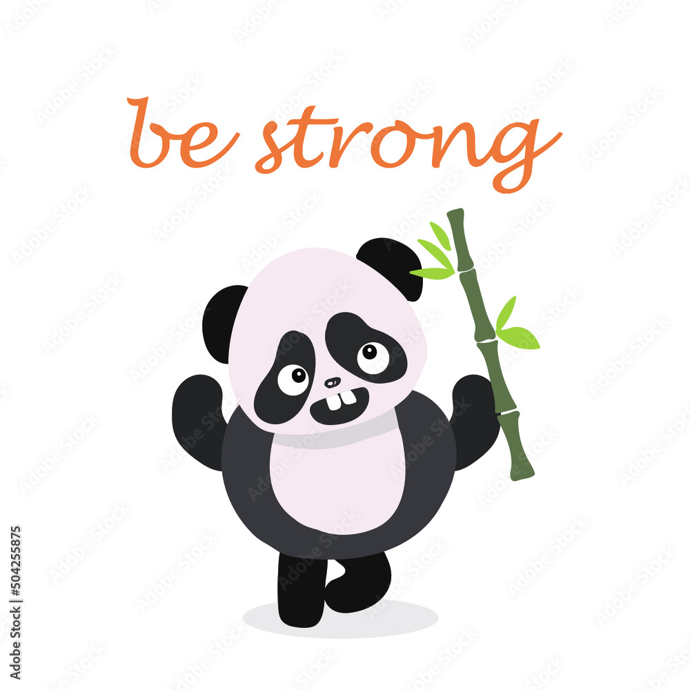 Cute vector panda with bamboo stick, warlike.