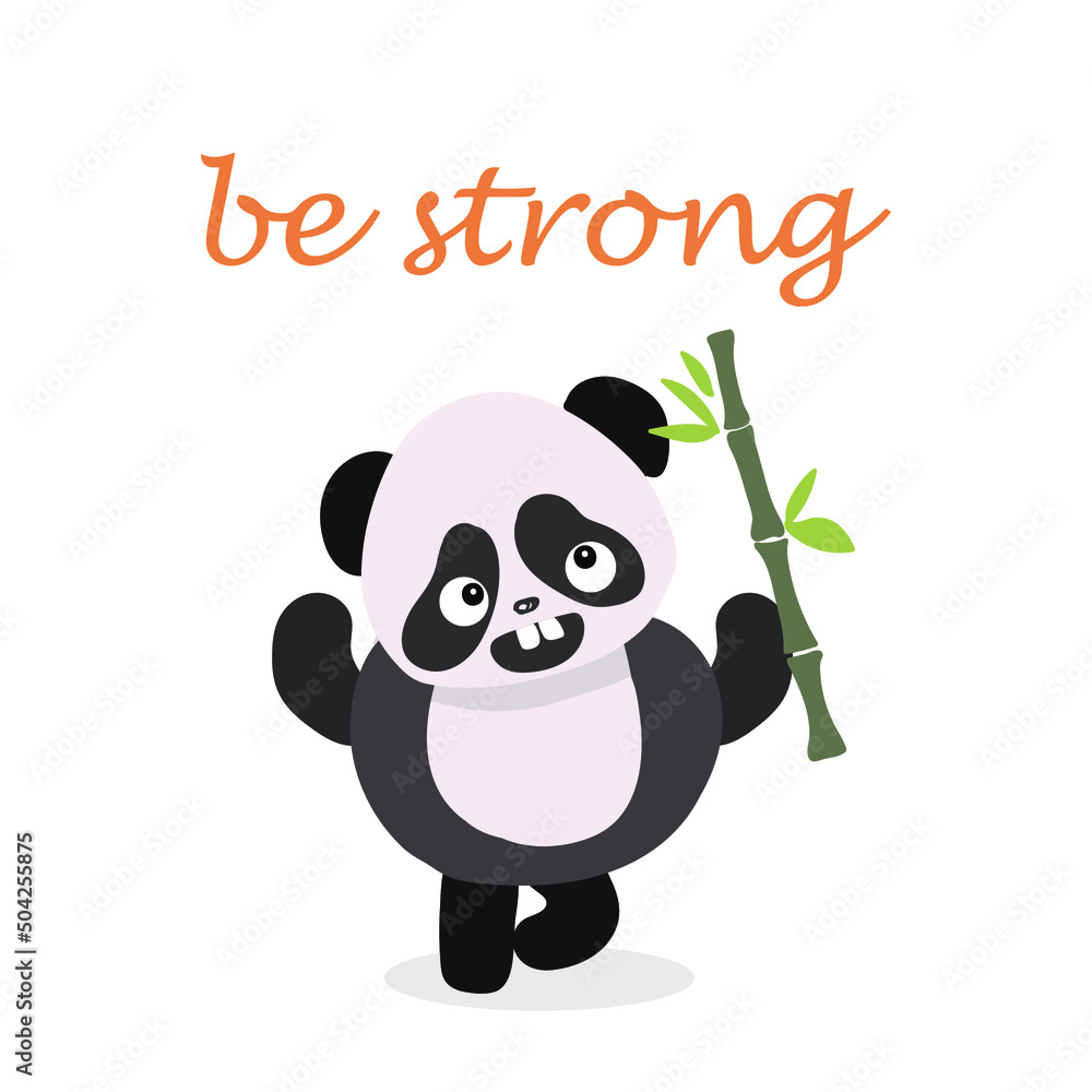 Naklejka premium Cute vector panda with bamboo stick, warlike.