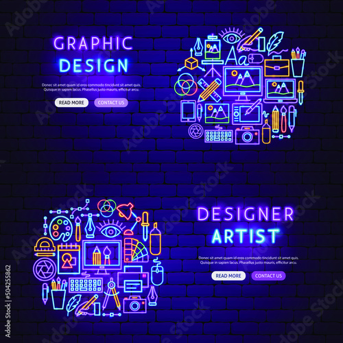 Designer Neon Banners. Vector Illustration of Graphics Promotion.