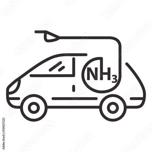 Ammoniac gas fuel car.Transport uses NH3. Automobiles with ammoniac motor.Clean transportation concept.Outline vector illustration. Isolated on white background.