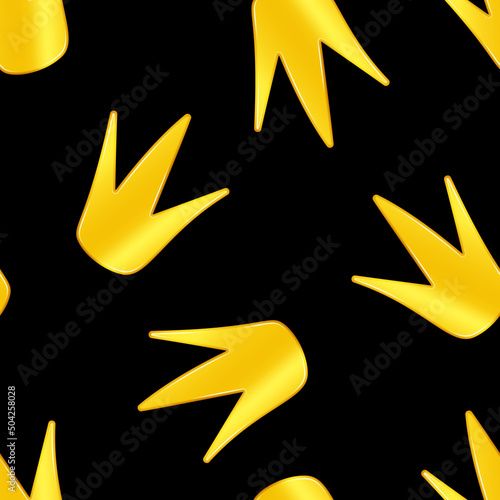 Seamless pattern of golden crowns on black background. Vector illustration