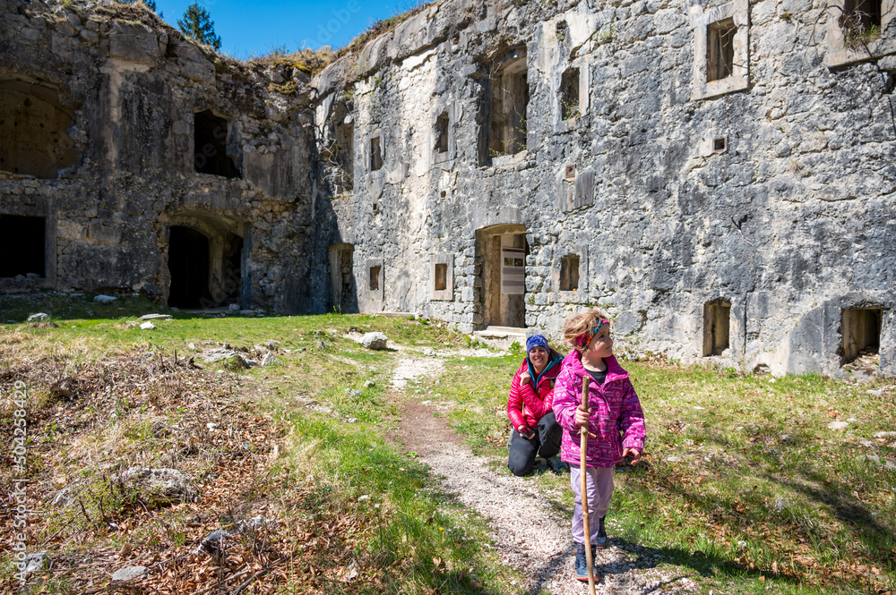 custom made wallpaper toronto digitalMother and daughter posing in front of ruins of first world war fortress.