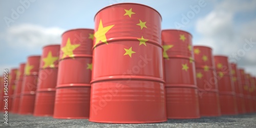 Wall Mural Barrels or oil drums with flag of China