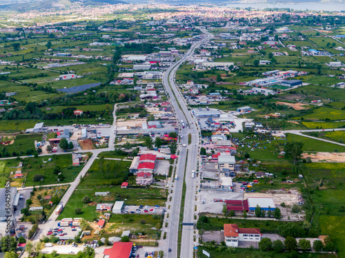 Aerial drone view of Egnatia odos in Ioannina city