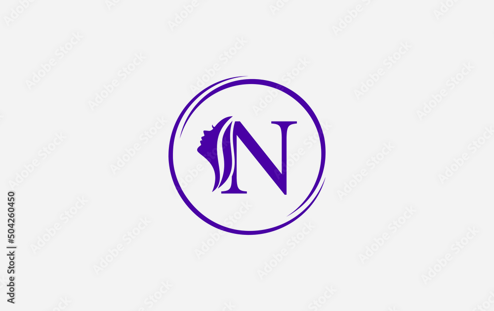 Purple beauty spa and hair logo and symbol design vector with the letter and alphabet N Purple beauty spa and hair logo and symbol design vector with the letter and alphabet N