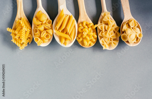 composition of raw Italian Spaghetti pasta Different shapes	
