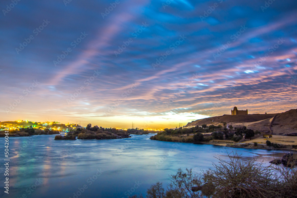 Magical sunset over the Nile of the beautiful Aswan.