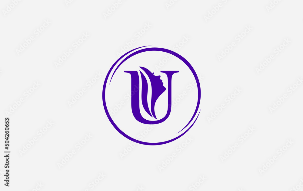 Purple beauty spa and hair logo and symbol design vector with the letter and alphabet U Purple beauty spa and hair logo and symbol design vector with the letter and alphabet U