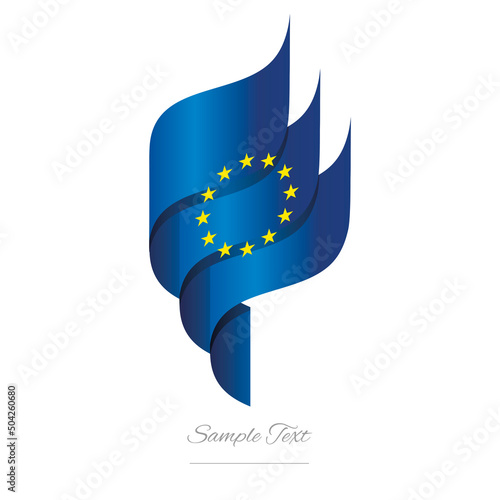 EU abstract 3D wavy flag blue yellow modern Europen ribbon torch flame strip logo icon vector