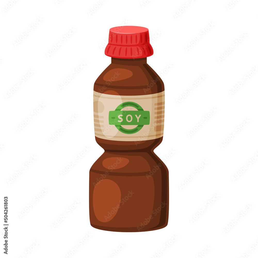 Soy Sauce in Bottle as Natural and Organic Product from Soybean Plant Vector Illustration Soy Sauce in Bottle as Natural and Organic Product from Soybean Plant Vector Illustration