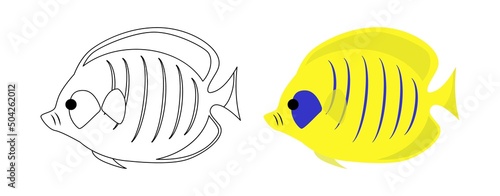 Yellow Tropical Fish Vector Illustration. Cartoon vector style