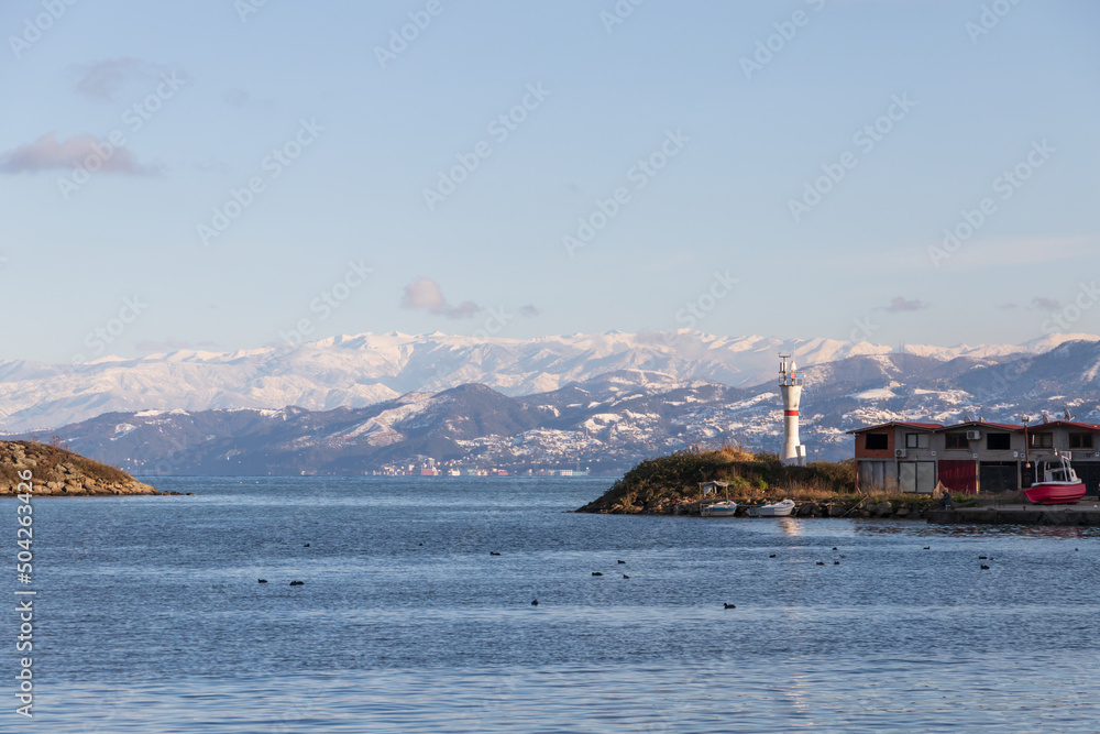 Arakli, Trabzon, Turkey. Coastal view with beacon tower