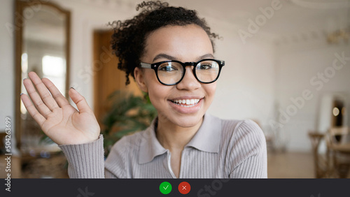 Woman with glasses chat message video call online screen photo