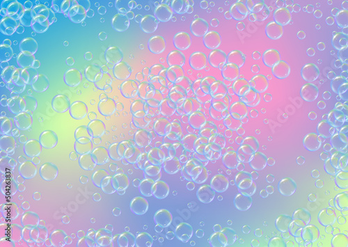 Soap cleaning foam background. Shampoo bubbles and suds. Rainbow