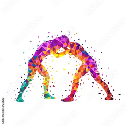 Multicolored triangular textured sportsman silhouette.