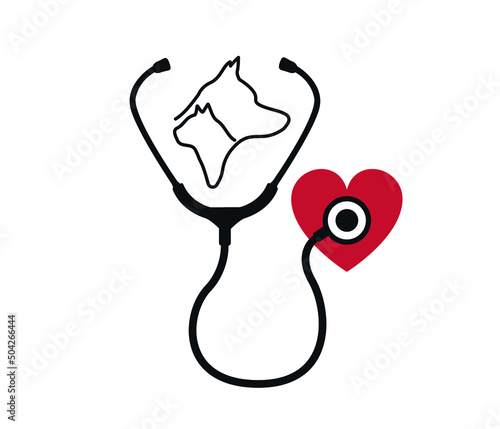 Stethoscope vector dog and cat. Pet clinic design. Nursery for pets. isolated on white background. editable vector.
