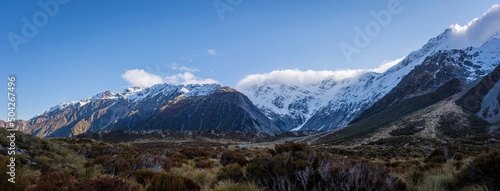 A clear Winter's day in Aoraki Mount Cook National Park, New Zealand photo
