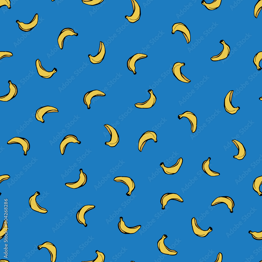 Vector Small Banana on Blue Seamless Repeat Pattern Vector Small Banana on Blue Seamless Repeat Pattern