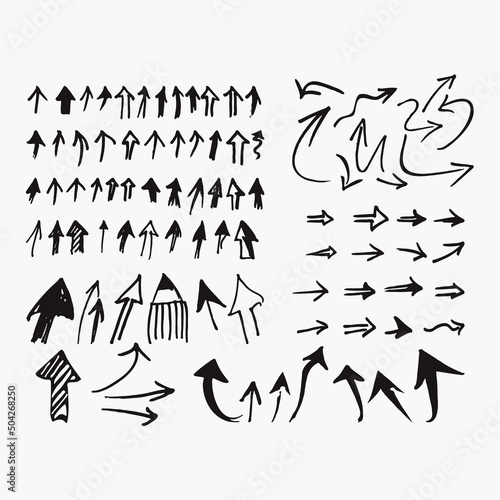 Set of hand draw varied arrows.Vector arrows set marker sketch, Freehand black arrow