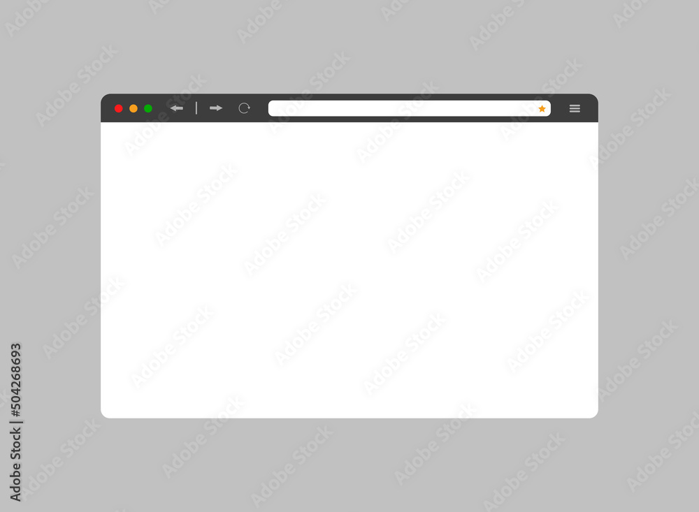 Web browser mockup in modern flat design. Computer webpage with favorites icon and reload arrow. Isolated internet browser template. Stock Vector Web browser mockup in modern flat design. Computer webpage with favorites icon and reload arrow. Isolated internet browser template. Stock Vector