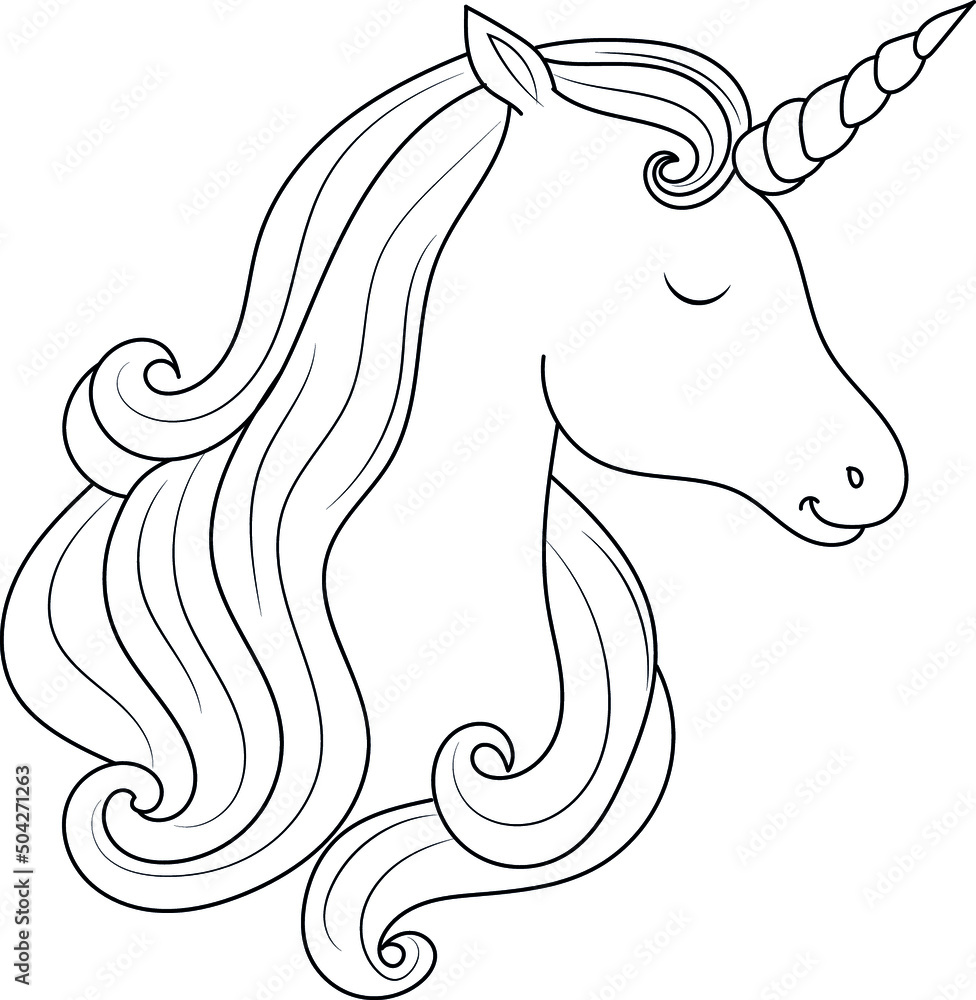 Line art unicorn kids illustration for Children coloring book Stock