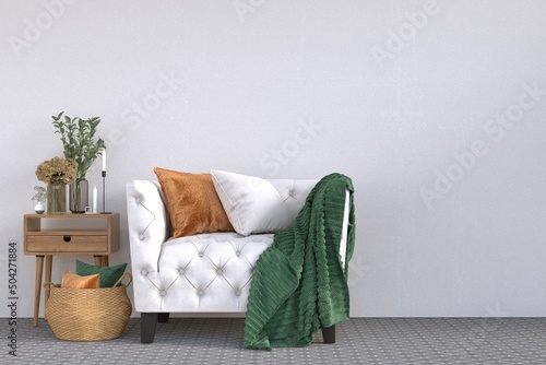 Fototapeta Naklejka Na Ścianę i Meble -  Cozy home interior with sofa, daylight and decorative items