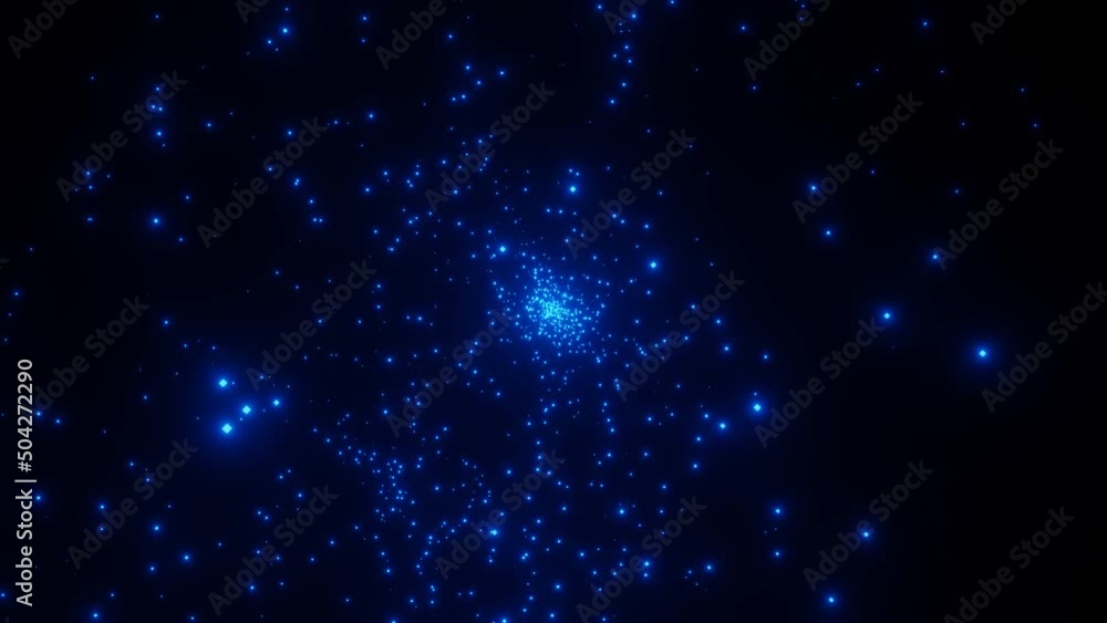 Emergence and spread of blue particles from center. Explosion of elementary particles. Big bang or cosmic phenomenon Background. Sparkling and pulsating white particles flying from the center. 4k Emergence and spread of blue particles from center. Explosion of elementary particles. Big bang or cosmic phenomenon Background. Sparkling and pulsating white particles flying from the center. 4k