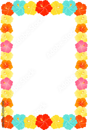 Clip art of colorful hibiscus flower frame and white background