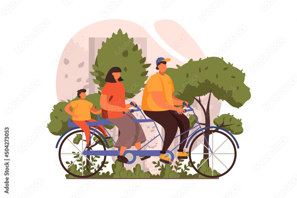 Healthy families web concept in flat design. Happy father mother