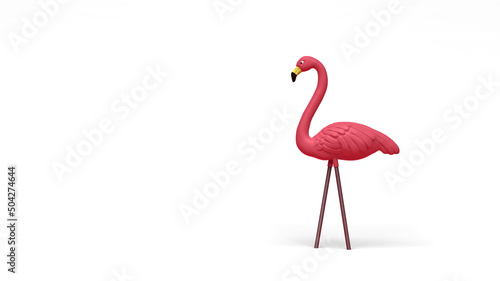 3D Illustration of Single Plastic Pink Flamingo Tropical Yard Ornament Isolated on White Background photo