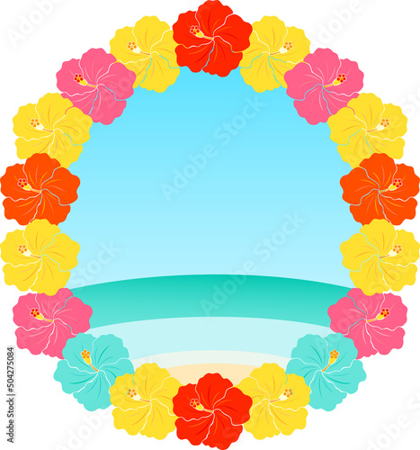 Clip art of beach with colorful hibiscus flower decoration
