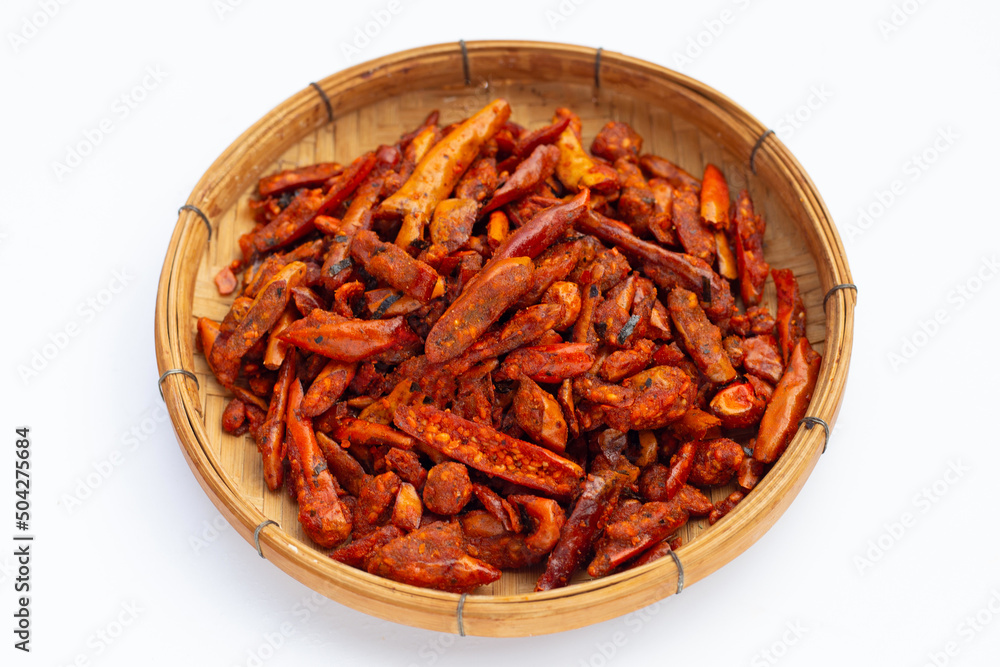 Fried Chili, Spicy snack on white background. Fried Chili, Spicy snack on white background.
