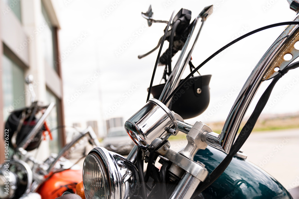 Motorcycle shiny metal pipes and engines Motorcycle shiny metal pipes and engines