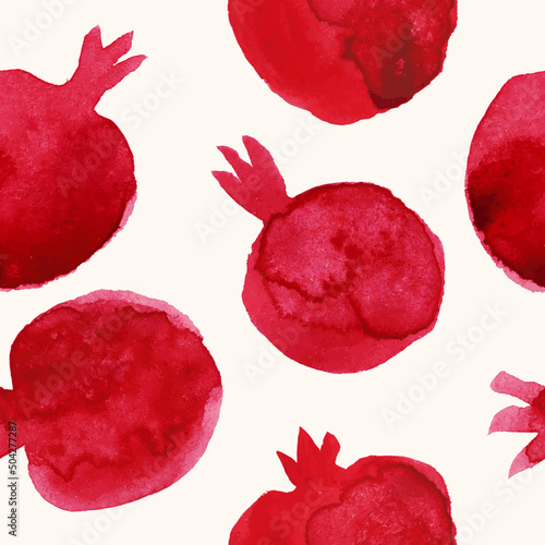 Pomegranate watercolor seamless pattern fruit botanical hand drawn vector illustration background. Sweet and happy Rosh Hashanah card. Shana tova, have a sweet year. For recipe book, floral menu cover