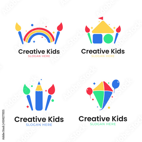 Set of creative kids logo with education and play concept