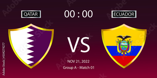 Soccer world cup 2022. Qatar vs Ecuador group stage match 01. Vector illustration. eps 10