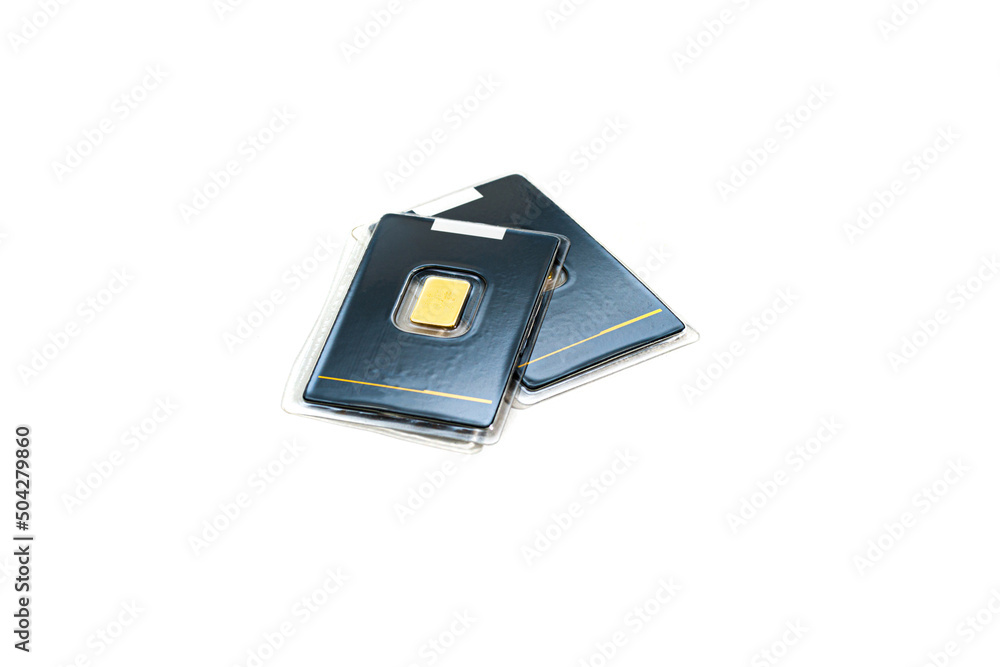Gold bars in the package. Gold investment concept. Diversification of the investment portfolio. Investing in financial instruments, saving. Gold bars in the package. Gold investment concept. Diversification of the investment portfolio. Investing in financial instruments, saving.