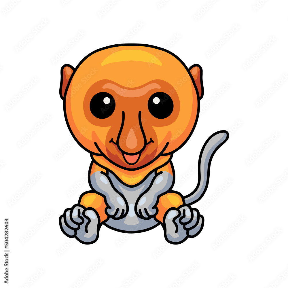 Cute little proboscis monkey cartoon sitting Cute little proboscis monkey cartoon sitting