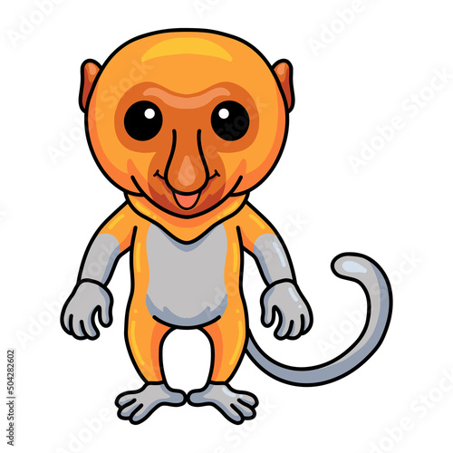 Cute little proboscis monkey cartoon standing
