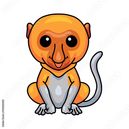 Cute little proboscis monkey cartoon sitting