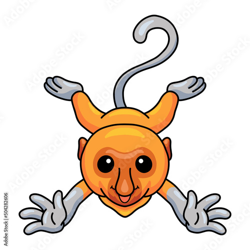 Cute little proboscis monkey cartoon jumping