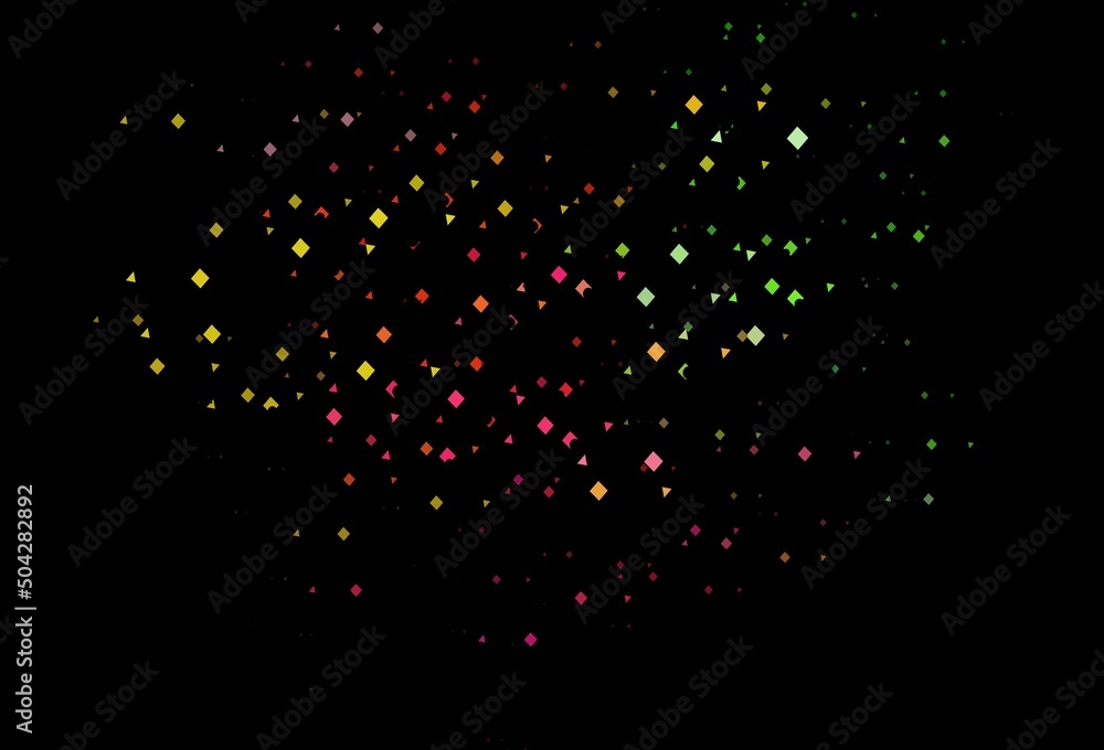 Dark multicolor, rainbow vector template with crystals, circles, squares.