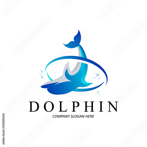 Dolphin Logo vector icon design, Marine Animals Fish Types Mammals, love to fly and jump
