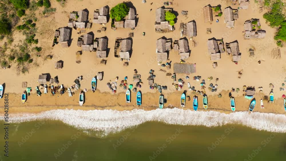 Fishing village and boats on the beach view from above. Sri Lanka. Fishing village and boats on the beach view from above. Sri Lanka.
