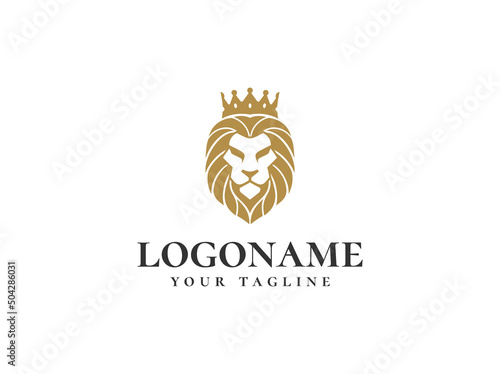 luxury lion crown logo design vector template
