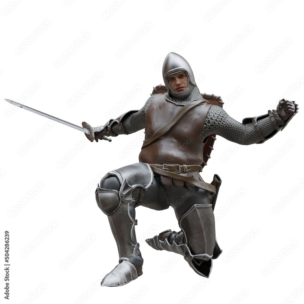 Medieval knight in armor isolated white background 3d illustration Medieval knight in armor isolated white background 3d illustration