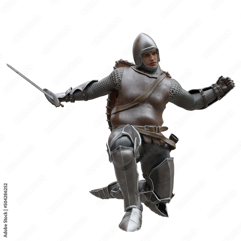 Medieval knight in armor isolated white background 3d illustration Medieval knight in armor isolated white background 3d illustration